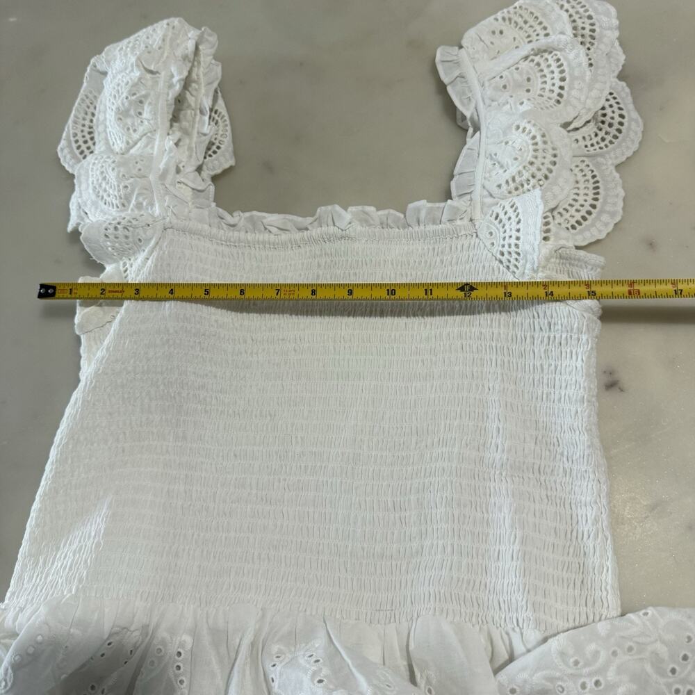 White Eyelet Smocked Ruffle-Strap - Picture 5 of 10